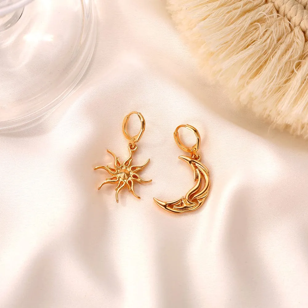 Geometric Star Moon Phase Dangle Earrings