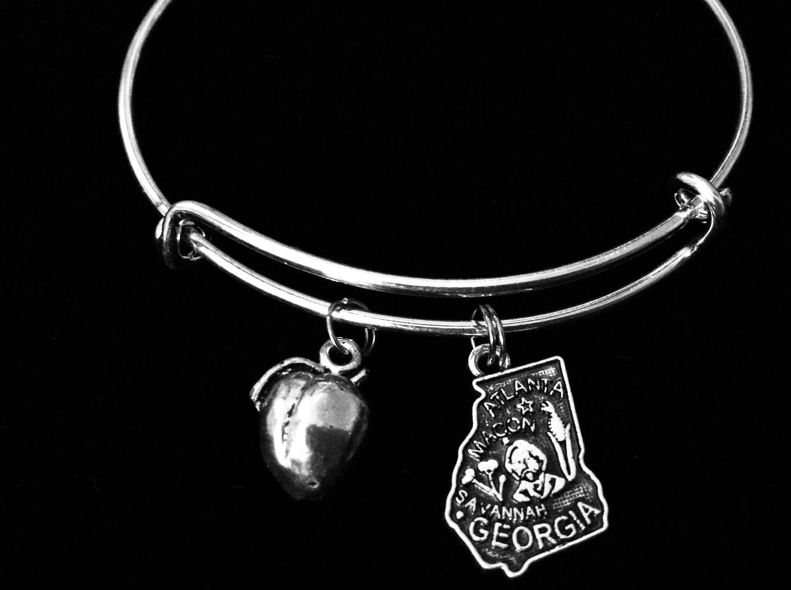 Georgia Jewelry Expandable Charm Bracelet Silver Adjustable Bangle Georgia Peach One Size Fits All Gift  Savannah Atlanta