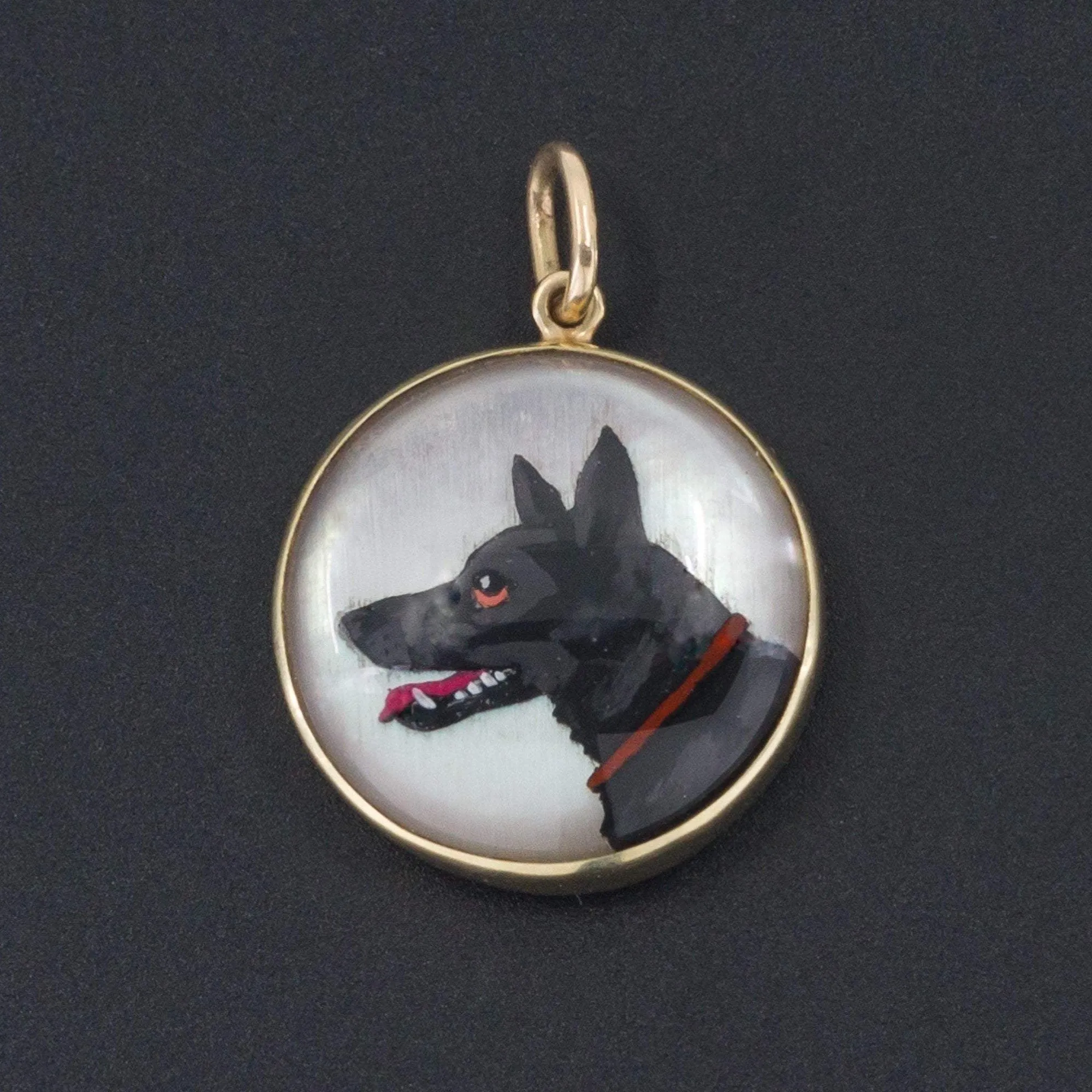 German Shepherd Charm | Antique Reverse Painted Crystal Dog Charm