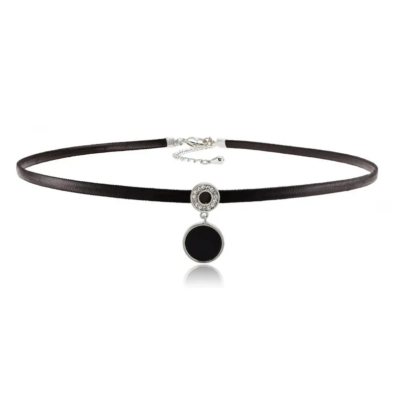 Glitter Shiny Cubic Zirconia Choker Pendant Sexy Black Leather Short Necklace for Women Aesthetic Jewelry Accessories