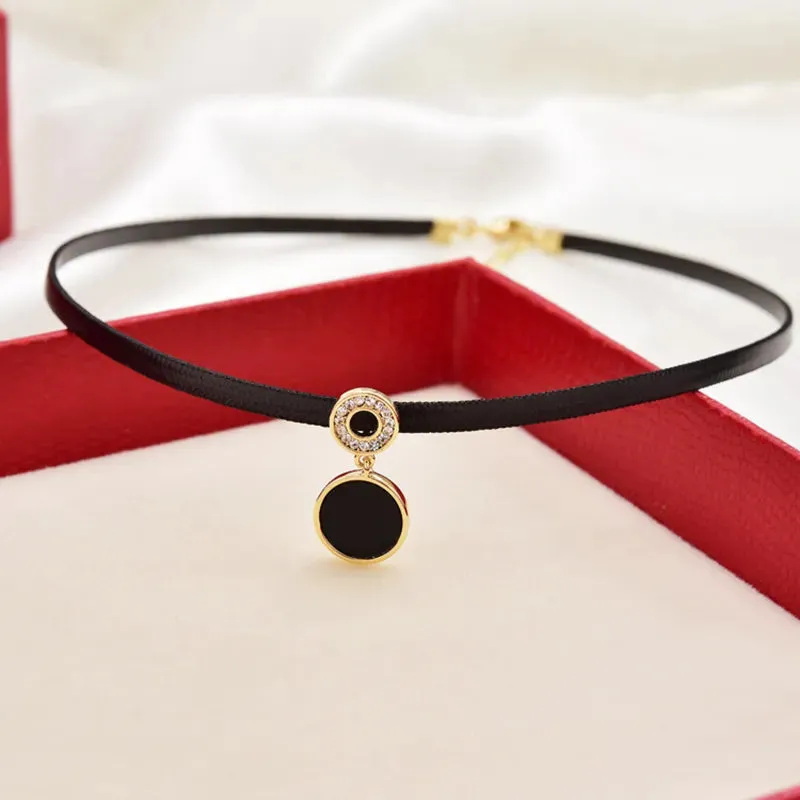 Glitter Shiny Cubic Zirconia Choker Pendant Sexy Black Leather Short Necklace for Women Aesthetic Jewelry Accessories