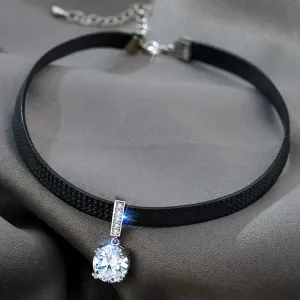 Glitter Shiny Cubic Zirconia Choker Pendant Sexy Black Leather Short Necklace for Women Aesthetic Jewelry Accessories