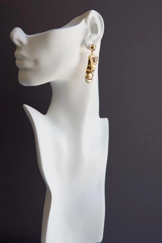 Gold Abstract Face Sculpture Earrings