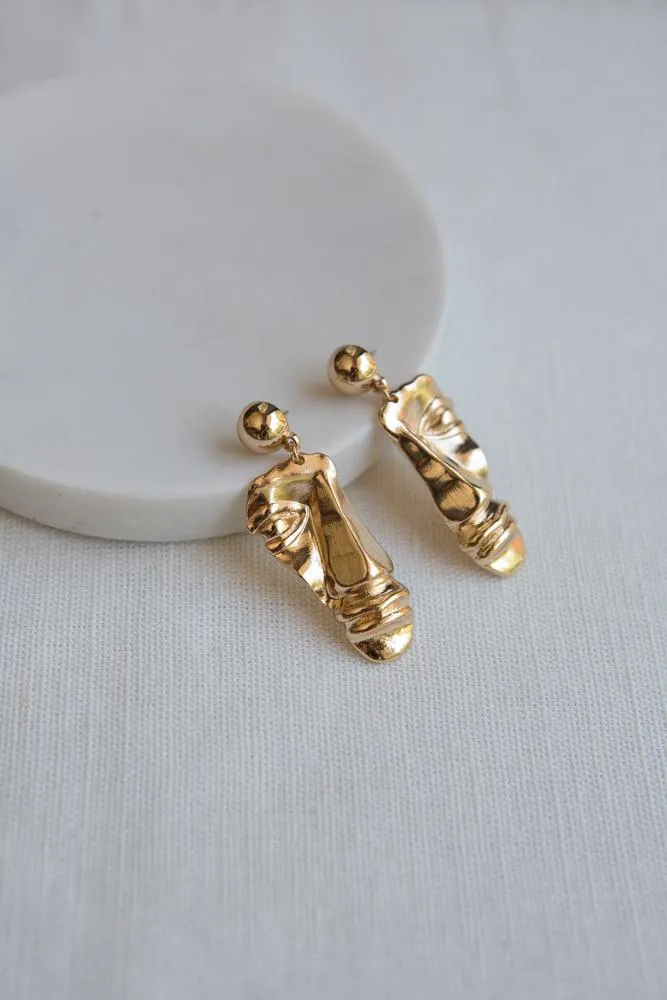 Gold Abstract Face Sculpture Earrings