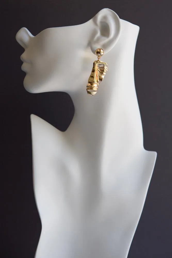 Gold Abstract Face Sculpture Earrings