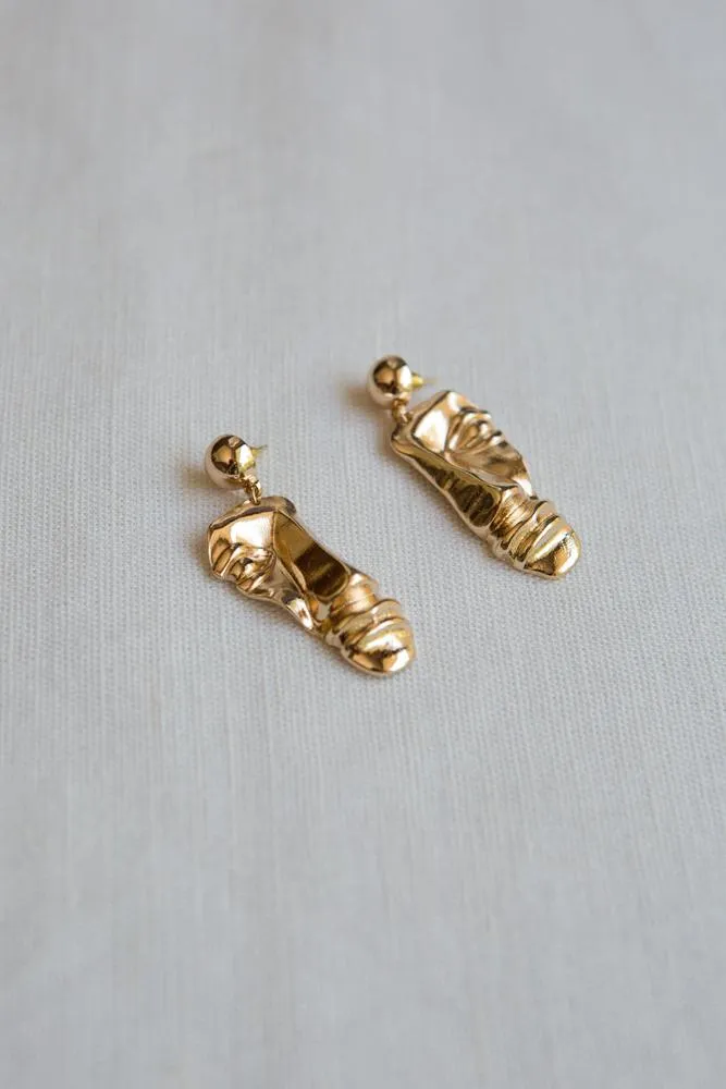 Gold Abstract Face Sculpture Earrings
