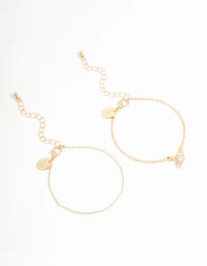 Gold Ball Planet Diamante Bracelets 2-Pack