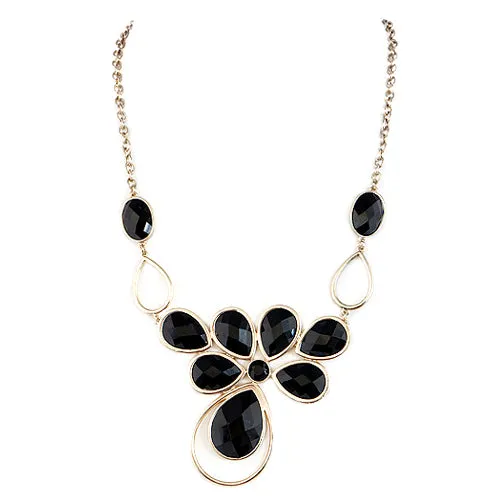 GOLD-BLACK GOLD BLACK CUT GLASS CRYSTAL FLOWER NECKLACE  #SC31652_GLD-BLK (BH15/R-BH16)