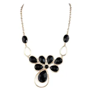 GOLD-BLACK GOLD BLACK CUT GLASS CRYSTAL FLOWER NECKLACE  #SC31652_GLD-BLK (BH15/R-BH16)