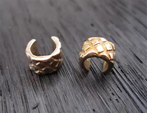 Gold Bronze Handmade Criss Cross Design Crimp Bead Covers (set of two) (N)