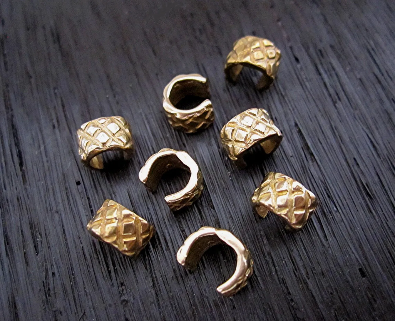 Gold Bronze Handmade Criss Cross Design Crimp Bead Covers (set of two) (N)