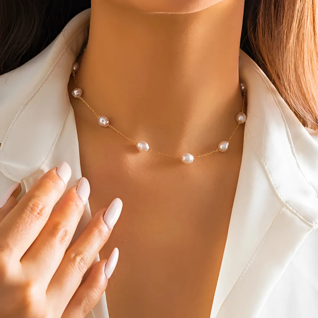 Gold Chain Pearl Necklace