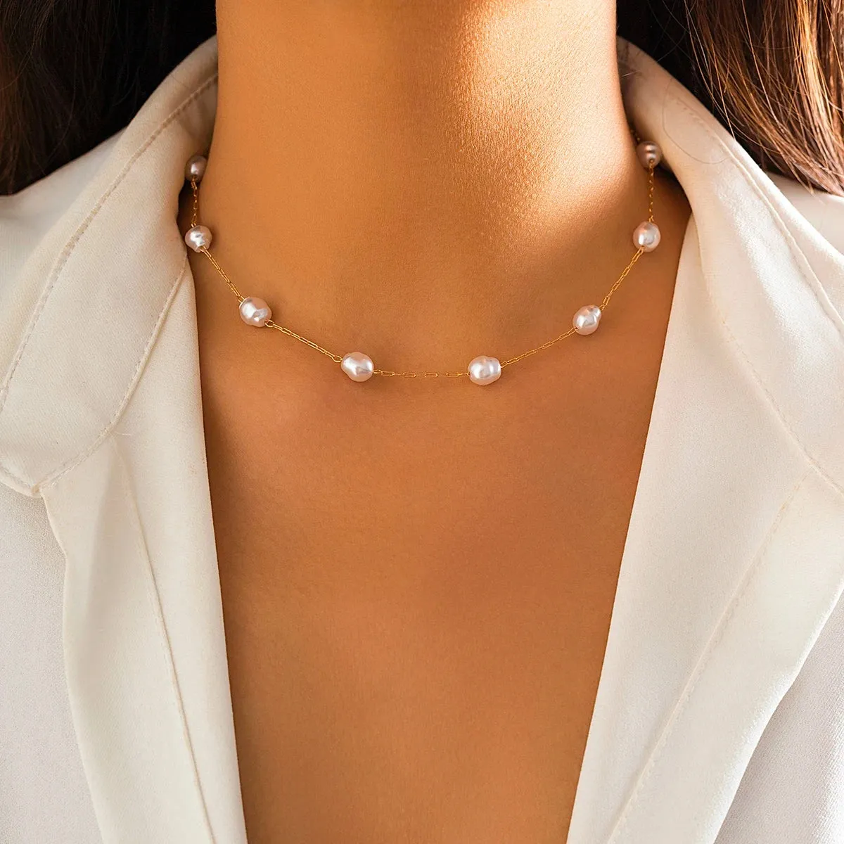 Gold Chain Pearl Necklace