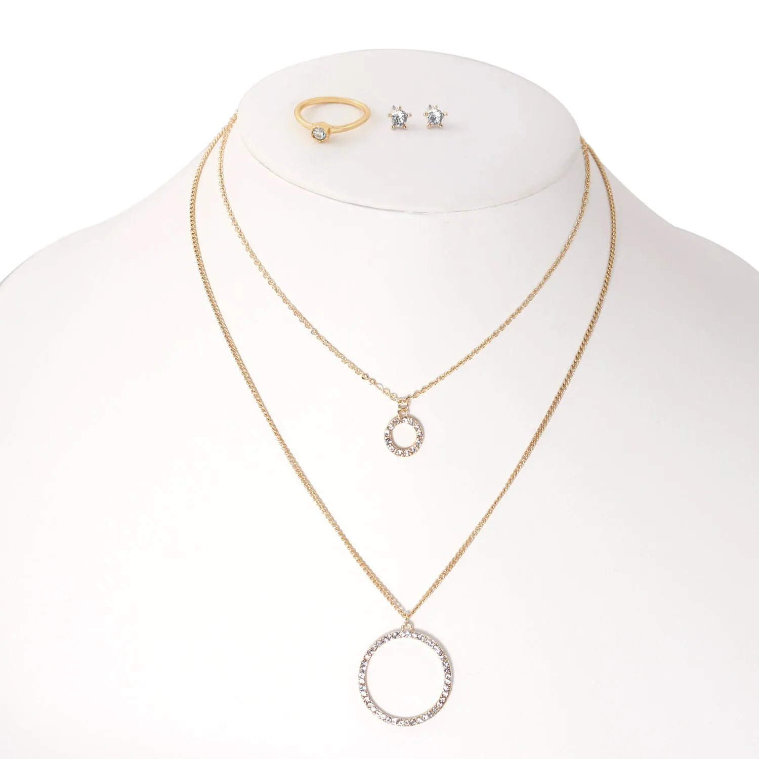 GOLD CRYSTAL EARRINGS RINGS AND  NECKLACE #SQ554NER2037JJG