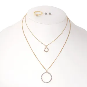 GOLD CRYSTAL EARRINGS RINGS AND  NECKLACE #SQ554NER2037JJG