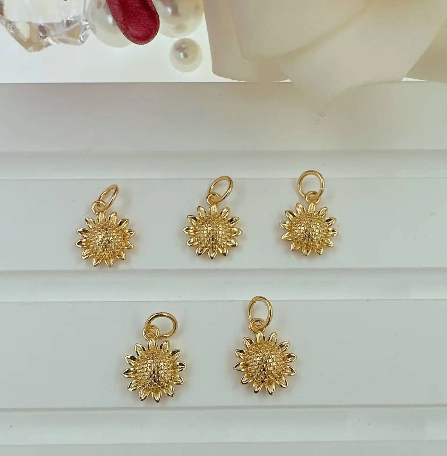 Gold Dainty Sunflower Shape Charm, Sku#Y925