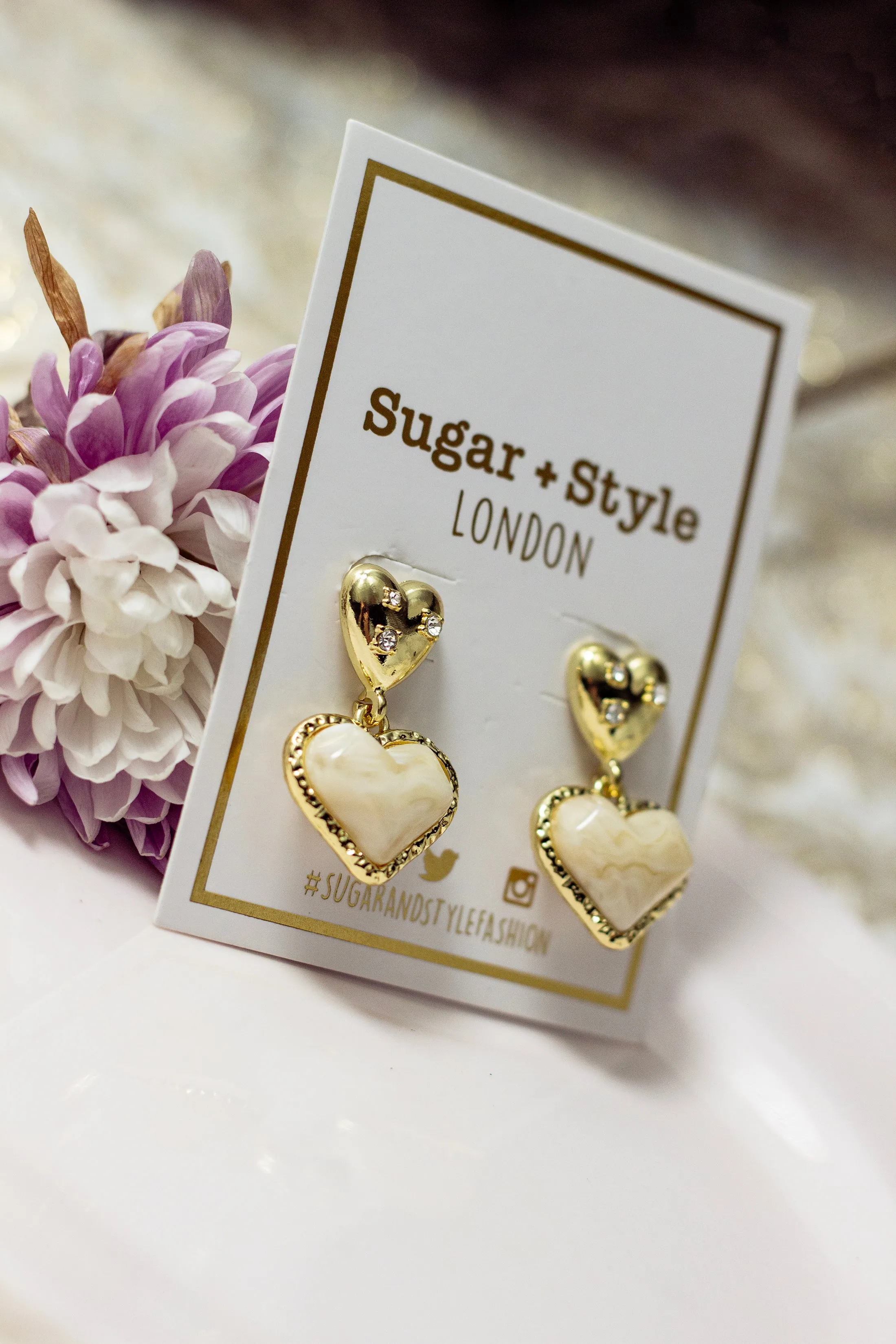 Gold Heart Pearl Dangle Earrings