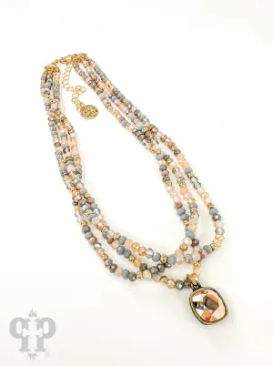 Gold Mixed bead choker necklace with Austrian crystal