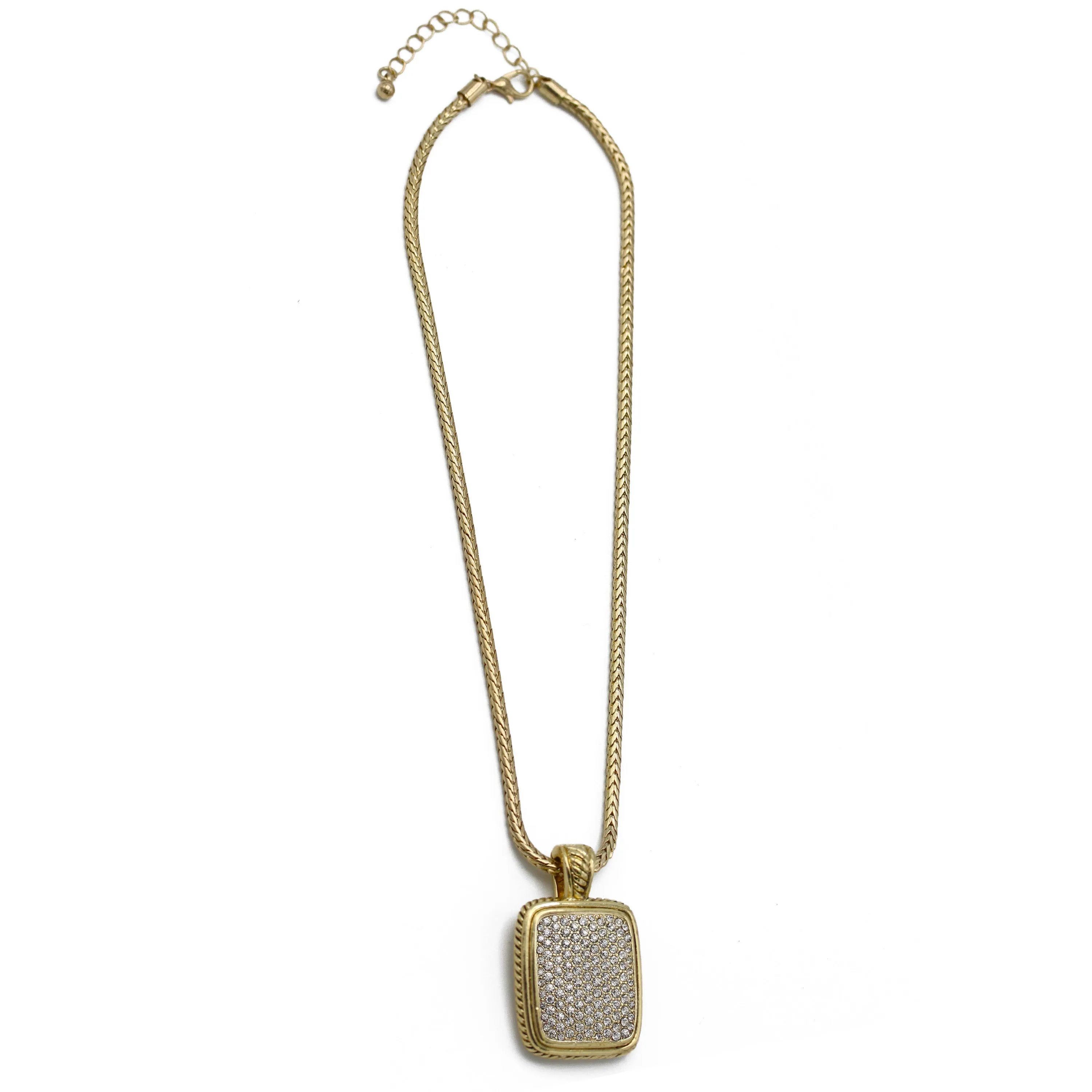 GOLD PAVE CRYSTAL ENGRAVED PENDANT NECKLACE 12504EH-GD(FC15)