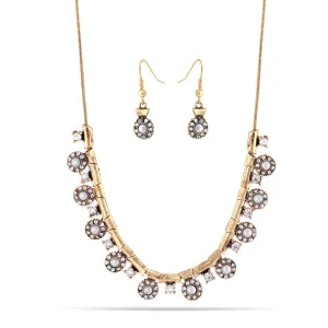 GOLD PEARL CRYSTAL EARRINGS AND  NECKLACES #SWR-CP6414AGLD