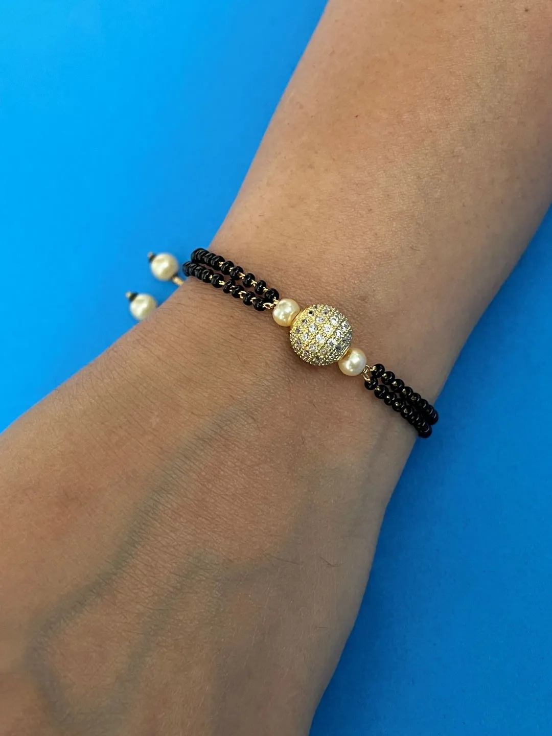 Gold Plated American Diamond Ball Adjustable Mangalsutra Bracelet