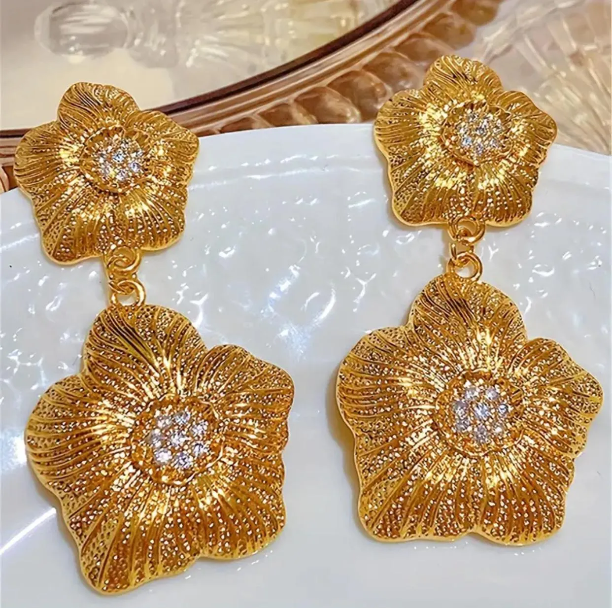 Gold Plated Flower Earrings