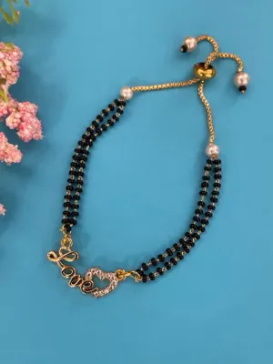 Gold Plated Love Pendant AD Adjustable Mangalsutra Bracelet