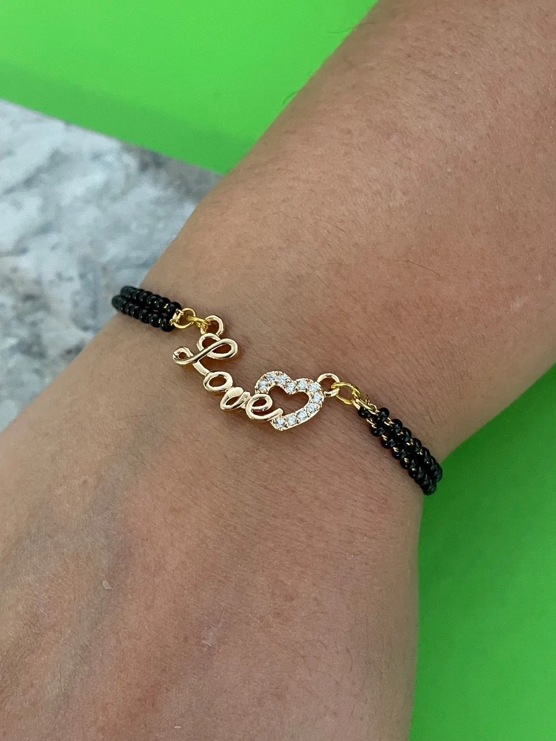 Gold Plated Love Pendant AD Adjustable Mangalsutra Bracelet