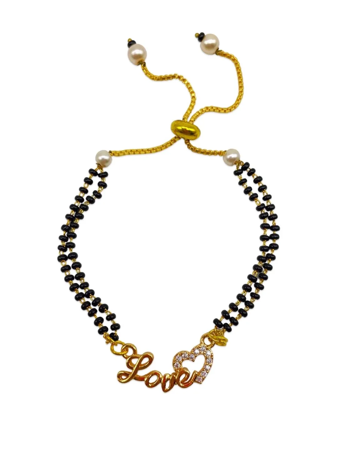 Gold Plated Love Pendant AD Adjustable Mangalsutra Bracelet