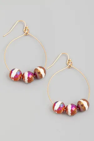 Gold Red Ball Bead Wide Hook Drop Earrings 11/1/23 7460