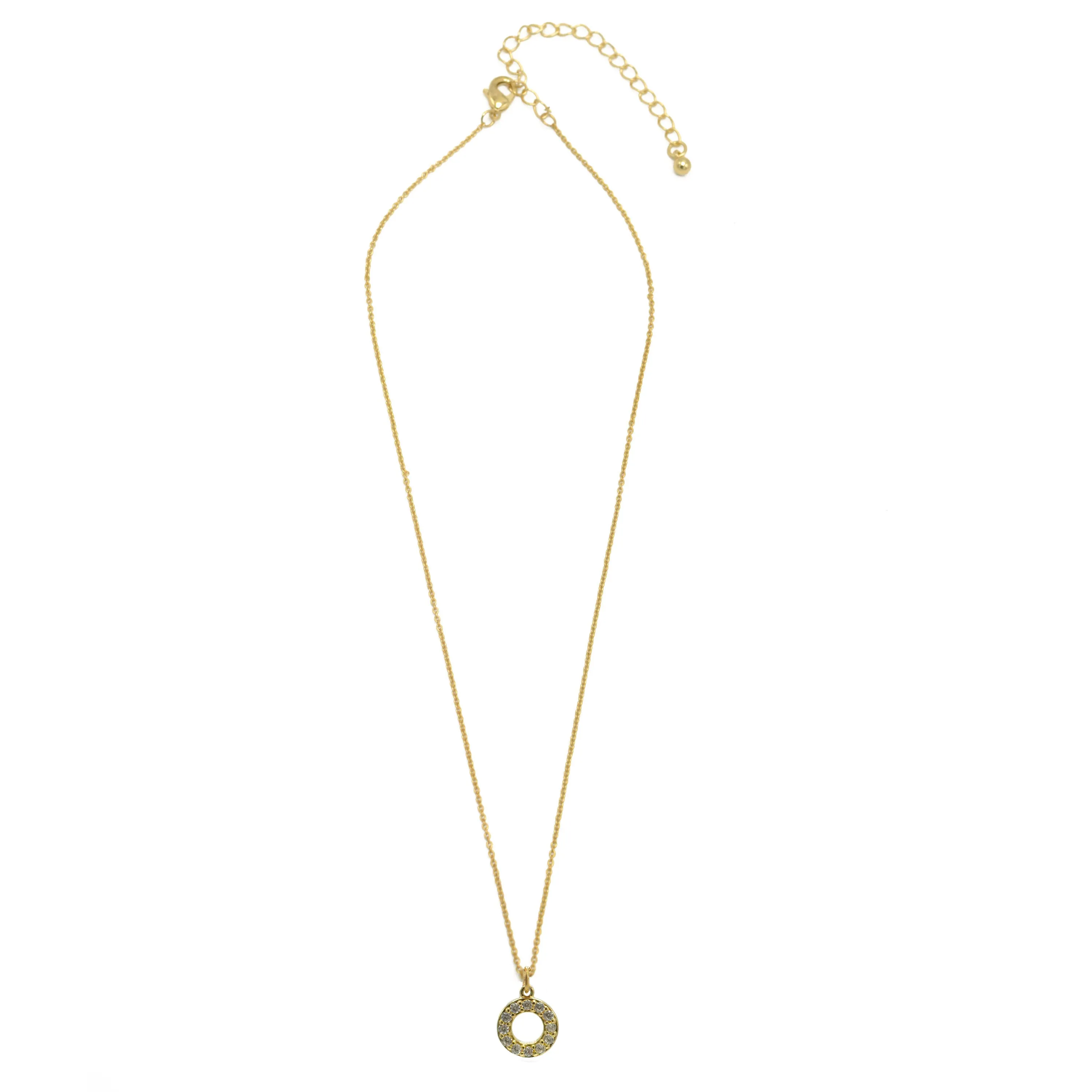 GOLD SMALL CIRCLE CRYSTAL PENDANT SHORT NECKLACE #N5477GLD (LF14)