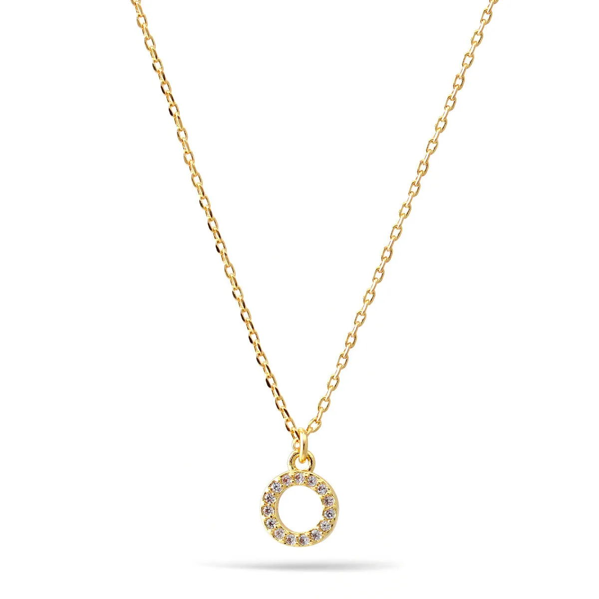 GOLD SMALL CIRCLE CRYSTAL PENDANT SHORT NECKLACE #N5477GLD (LF14)