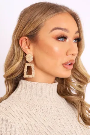 Gold Textured Rectangle Drop Earrings - Kamrin