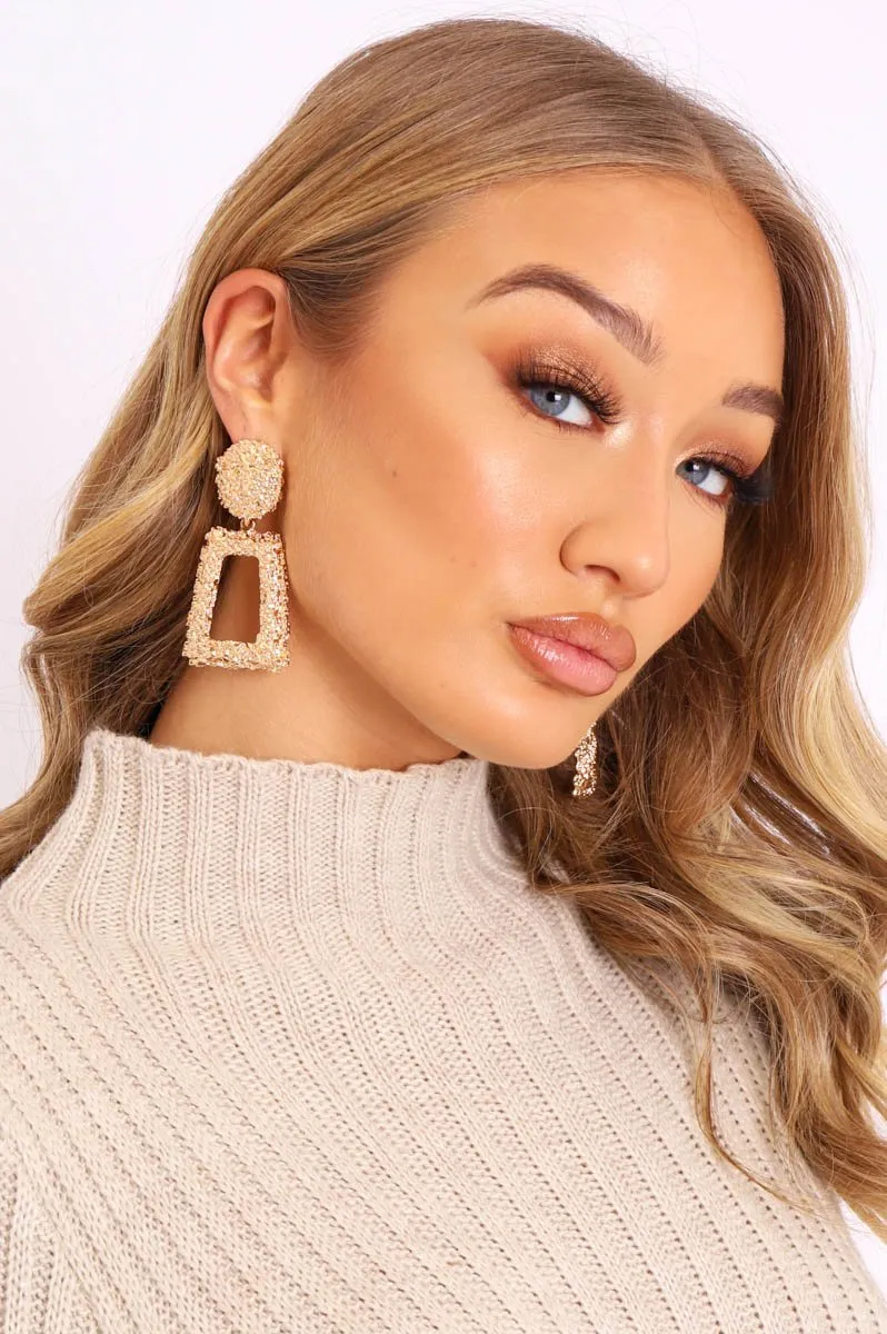 Gold Textured Rectangle Drop Earrings - Kamrin