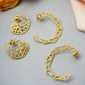 Gold Toned Mesh Stud Earrings Set of 2 Pairs