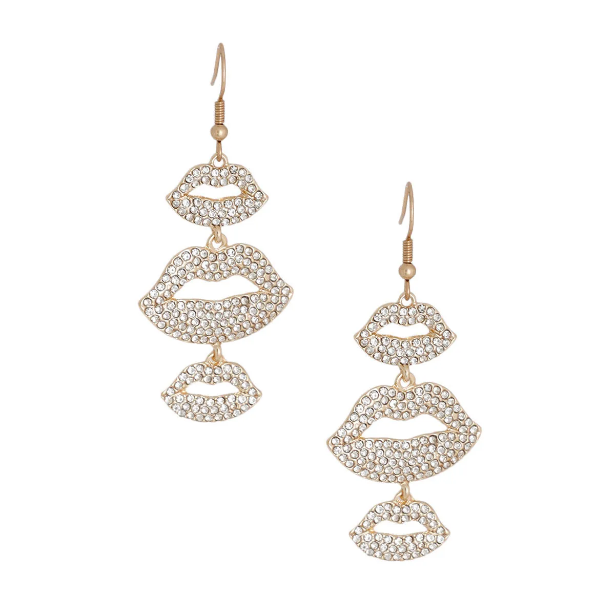 Gold Triple Lips Valentine Earrings