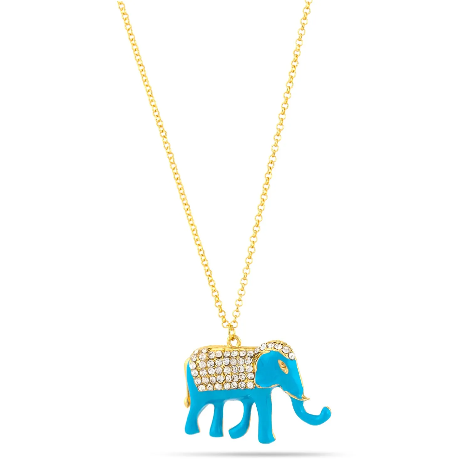 GOLD TURQUOISE CRYSTAL ELEPHANT PENDANT NECKLACES #SQ4501 (IB17)