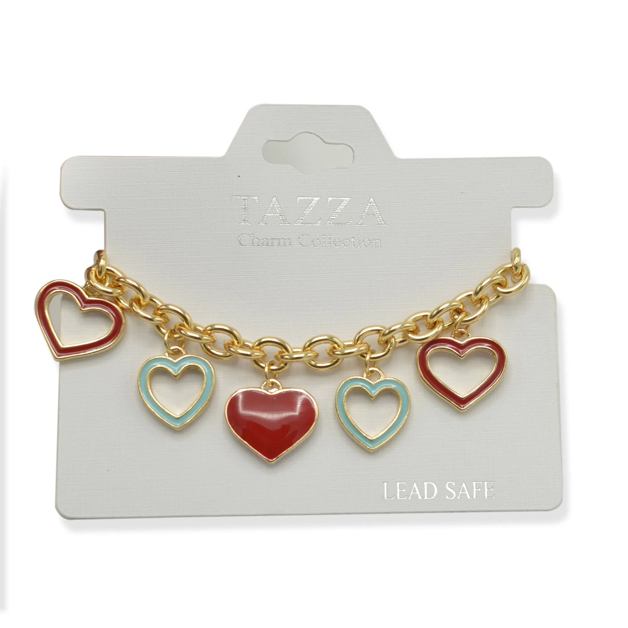Gold with Coral and Turquoise Heart Charms Bracelet #HNB90890GD(JE8)