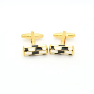 Goldtone Black & White Cuff Links With Jewelry Box