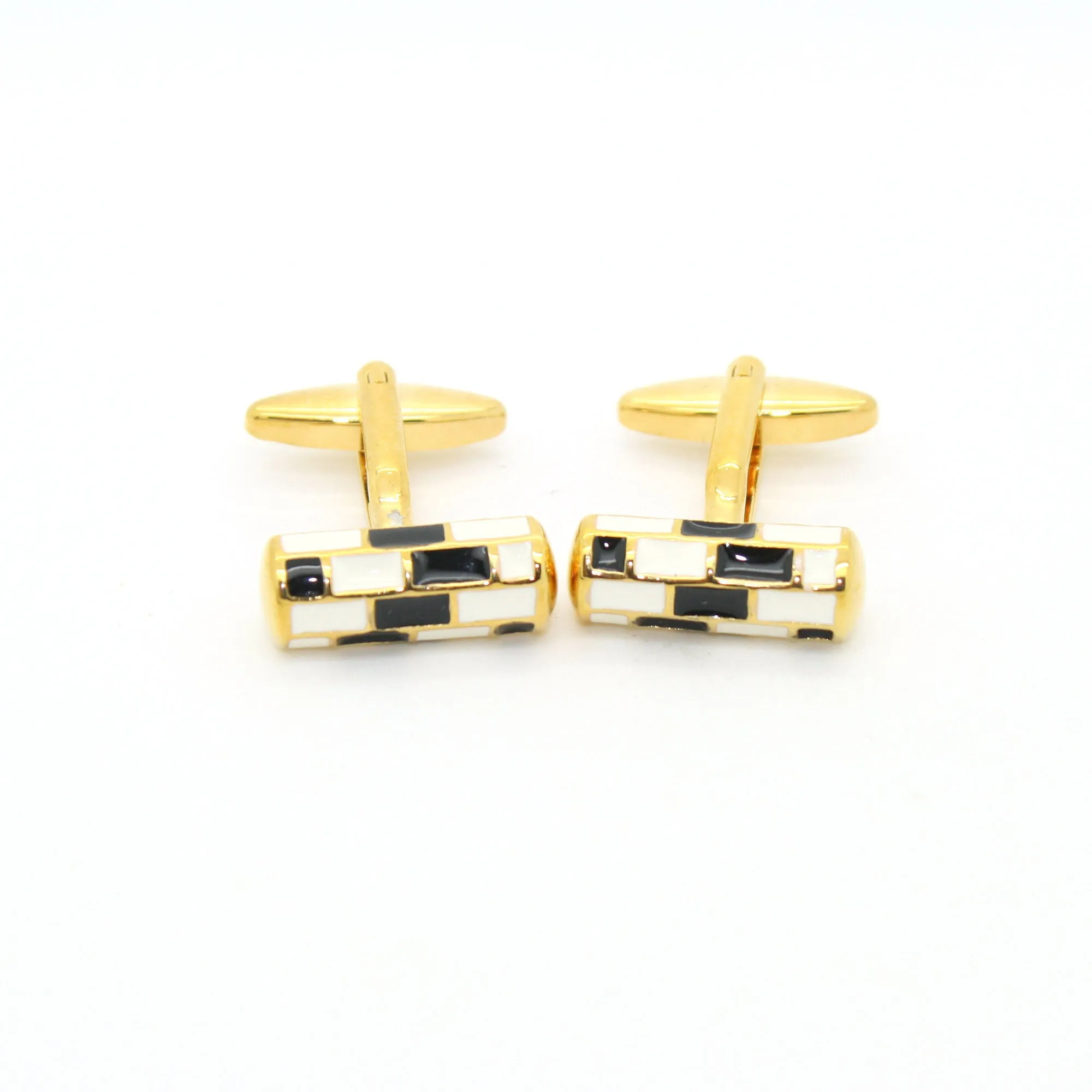 Goldtone Black & White Cuff Links With Jewelry Box