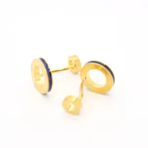 Goldtone Blue Round Lining Cuff Links With Jewelry Box