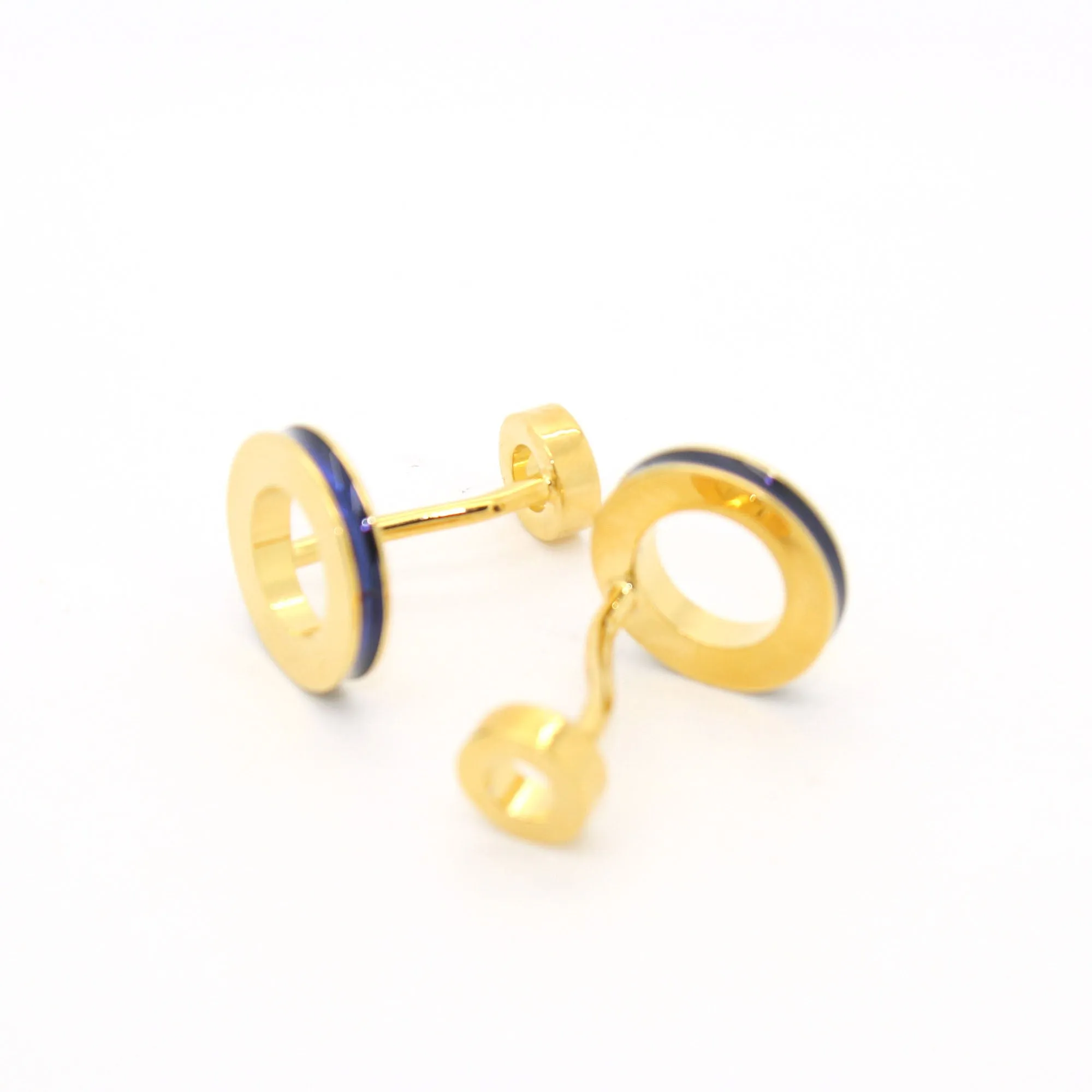 Goldtone Blue Round Lining Cuff Links With Jewelry Box