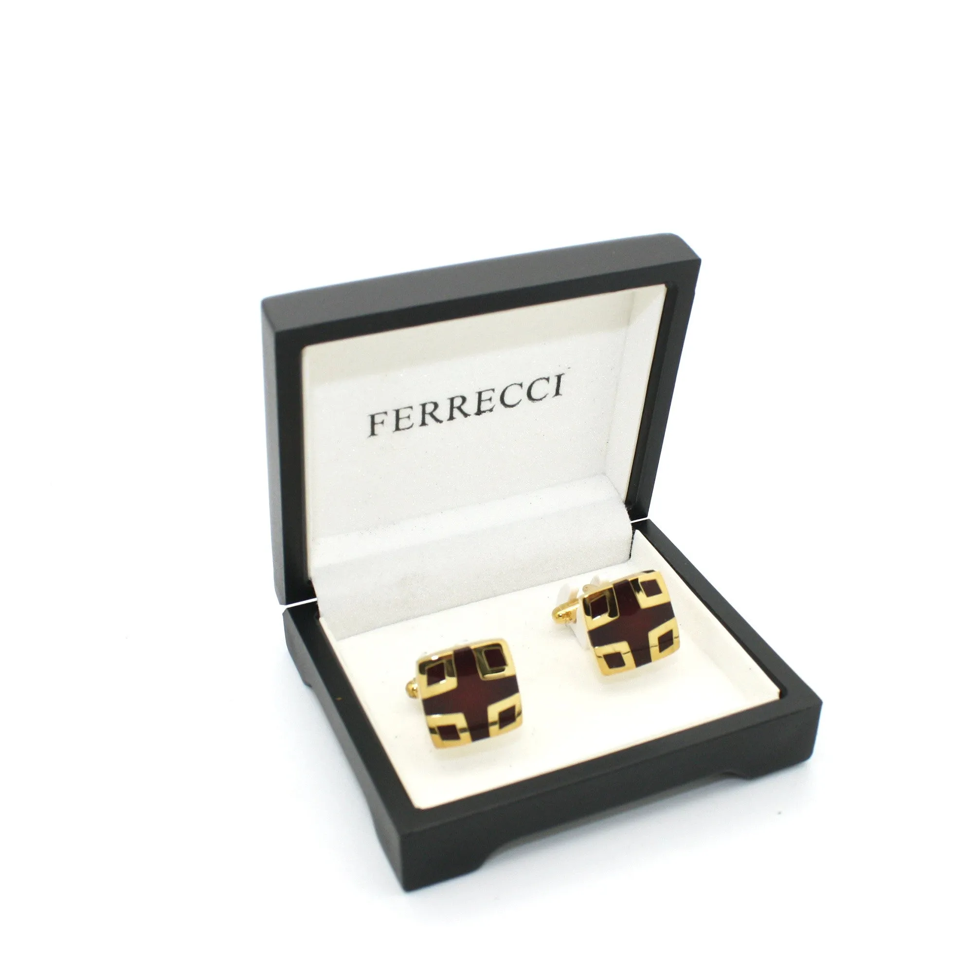 Goldtone Burdungy DesignCuff Links With Jewelry Box