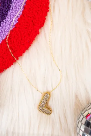 Goldtone Crystal Pave "L" Necklace