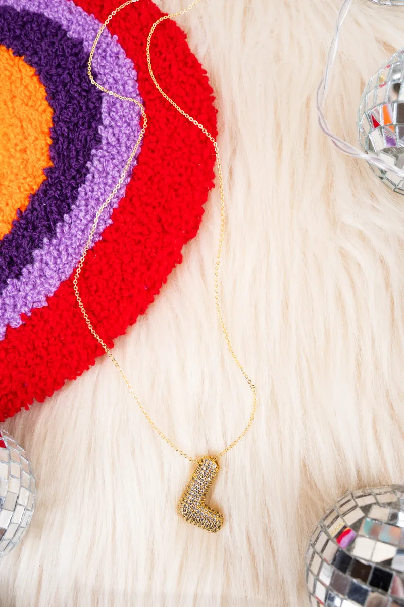 Goldtone Crystal Pave "L" Necklace