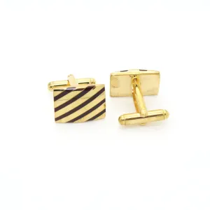 Goldtone Stripe Cuff Links With Jewelry Box