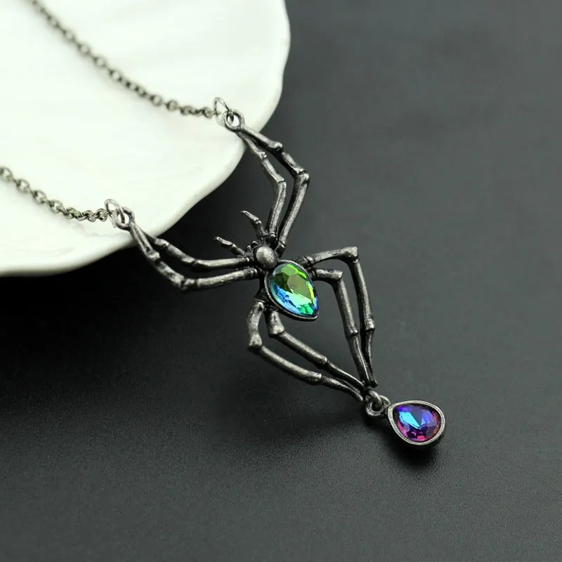 Gothic Crystal Spider Necklace