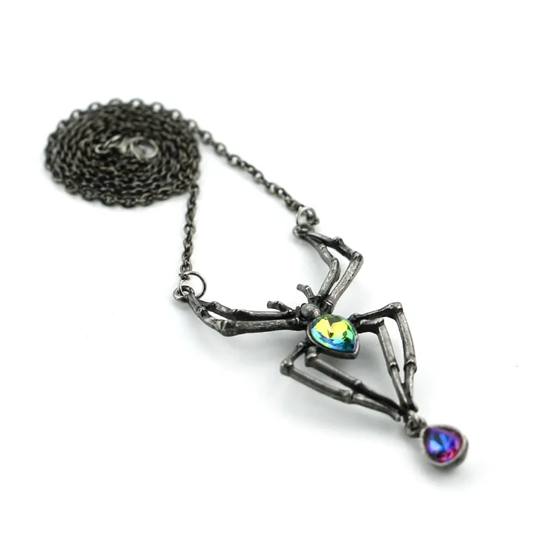 Gothic Crystal Spider Necklace