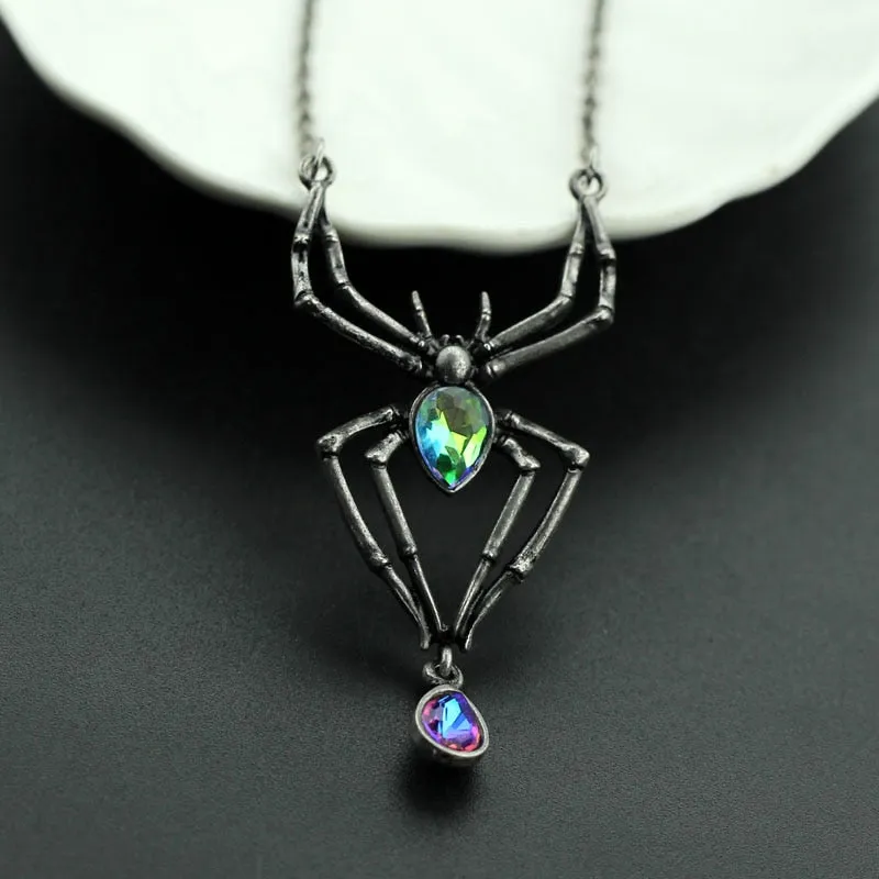 Gothic Crystal Spider Necklace