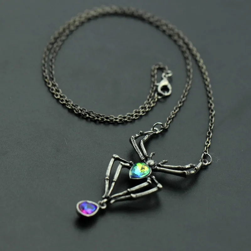 Gothic Crystal Spider Necklace